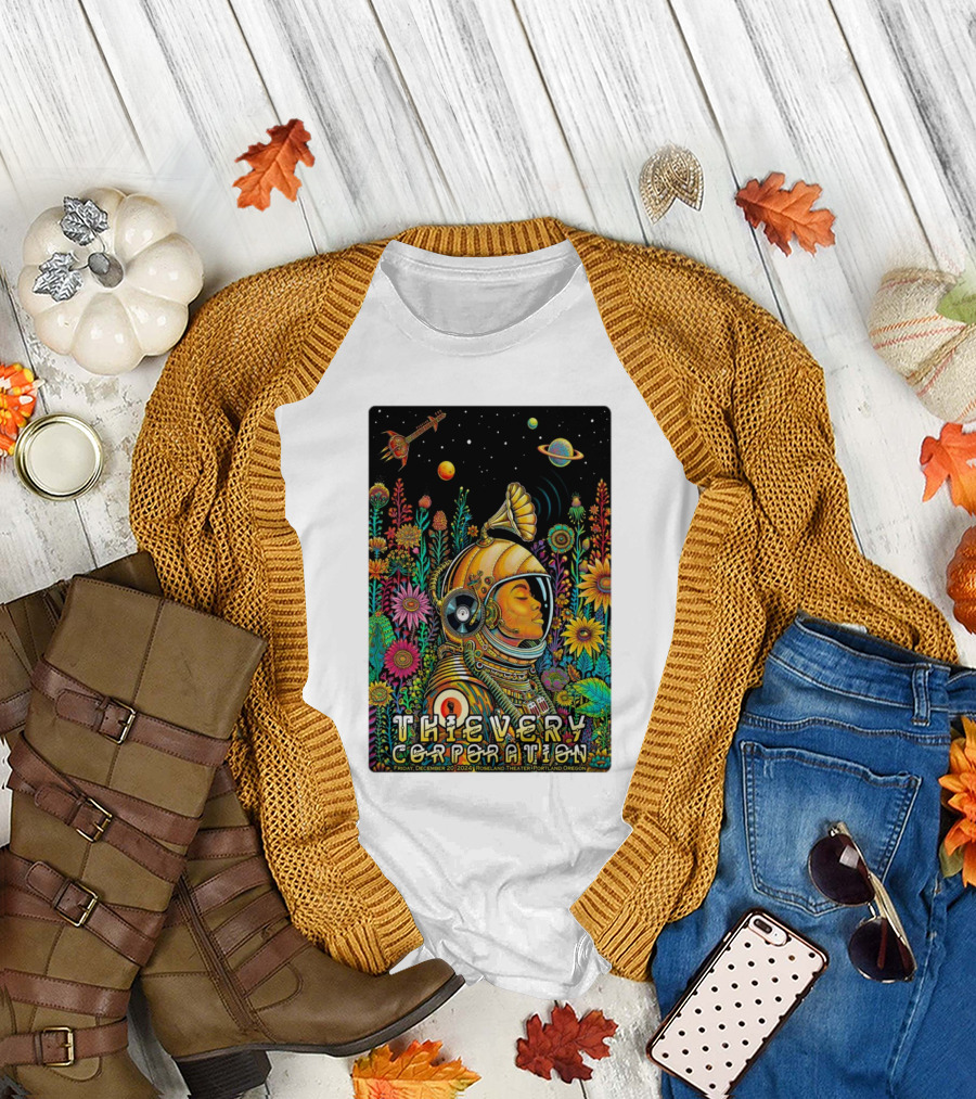 Thievery Corporation Space Astronaut Floral Concert Roseland Theater December 20 2024 Portland Oregon T-Shirt