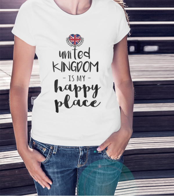 United Kingdom Is My Happy Place Union Jack Heart Laurel T-Shirt