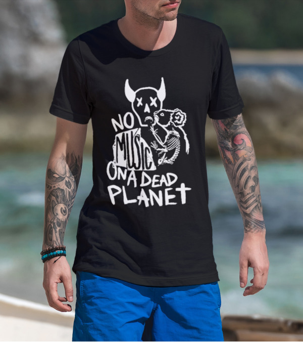 No Music On A Dead Planet Skull Demon And Skeleton Rat T-Shirt