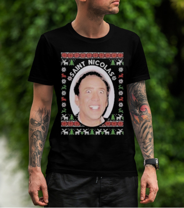 Saint Nicolas Cage Ugly Christmas Sweater T-Shirt
