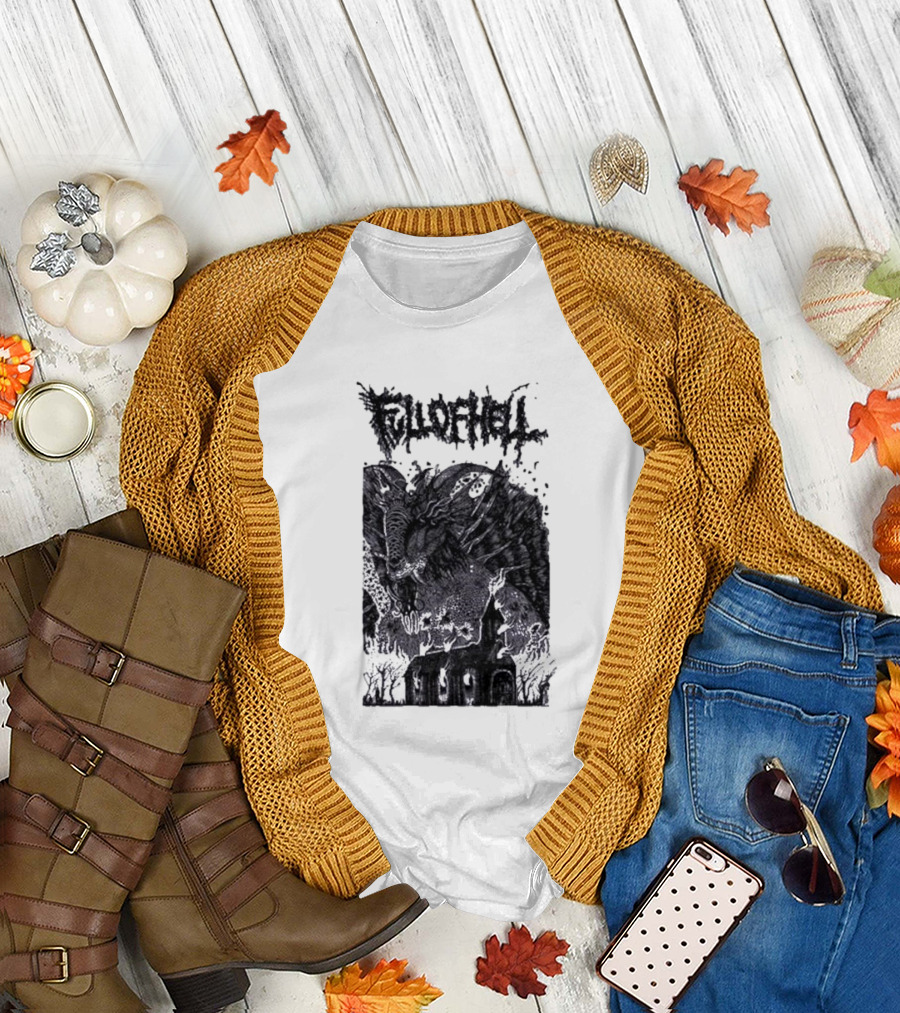 Full of Hell Demon Goat Over Church Scene T-Shirt