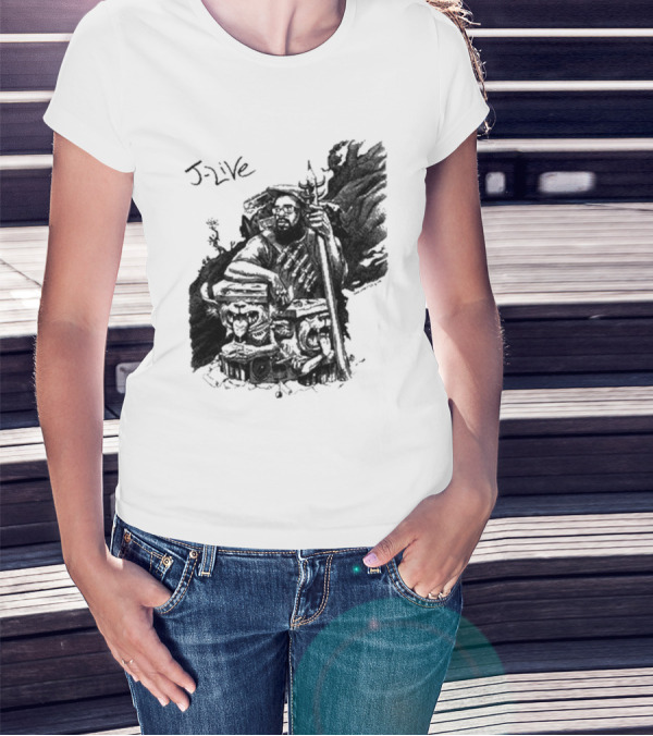 J-Live Realjlive Dan Lish Artwork Featuring Mythical Figures And Detailed T-Shirt