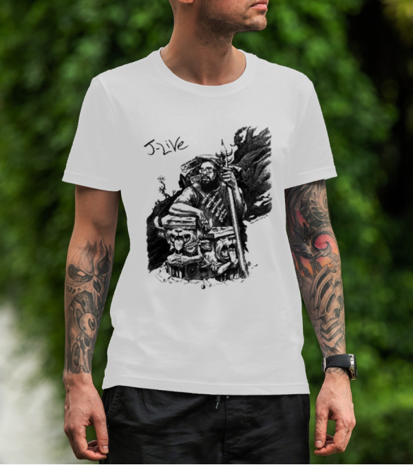 J-Live Realjlive Dan Lish Artwork Featuring Mythical Figures And Detailed T-Shirt
