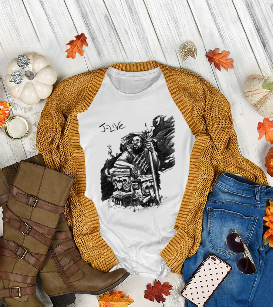 J-Live Realjlive Dan Lish Artwork Featuring Mythical Figures and Detailed T-Shirt