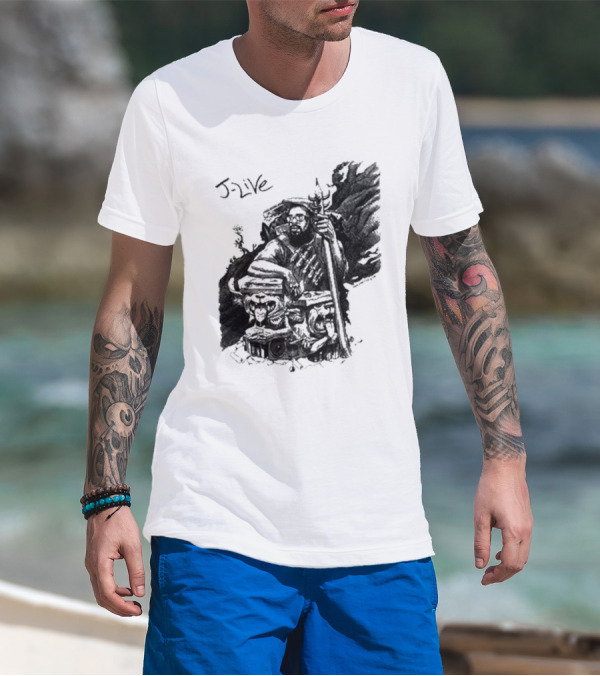 J-Live Realjlive Dan Lish Artwork Featuring Mythical Figures And Detailed T-Shirt