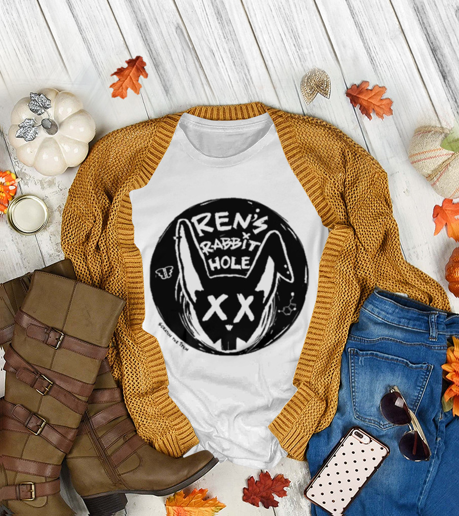 Ren's Rabbit Hole XX Black and White Butterfly Sketch T-Shirt