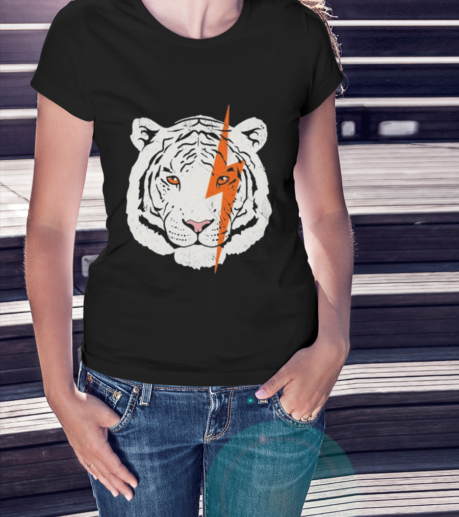 White Tiger Lightning Bolt Face T-Shirt