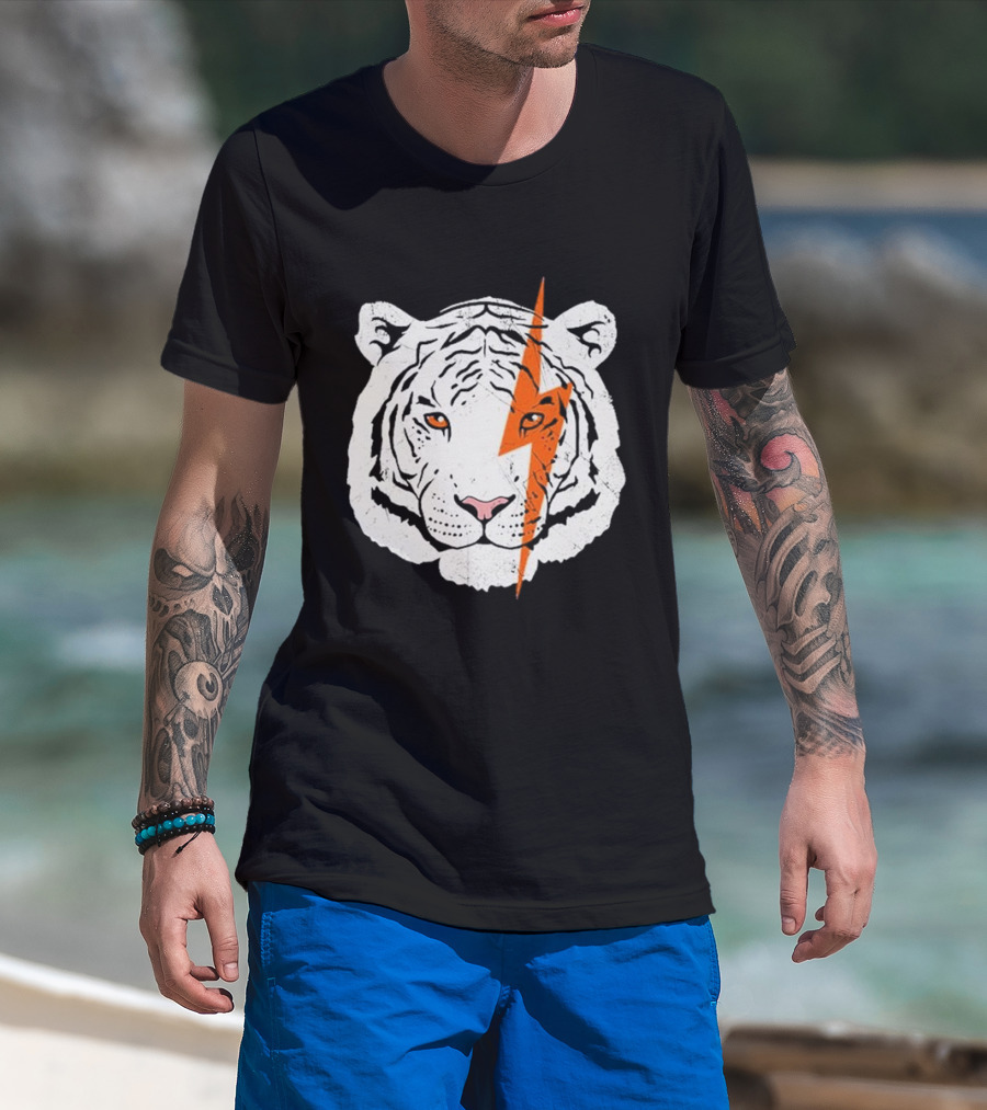 White Tiger Lightning Bolt Face T-Shirt