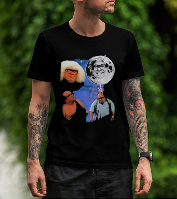Three Wolf Moon Danny DeVito Mashup With Cosmic Moon Faces T-Shirt