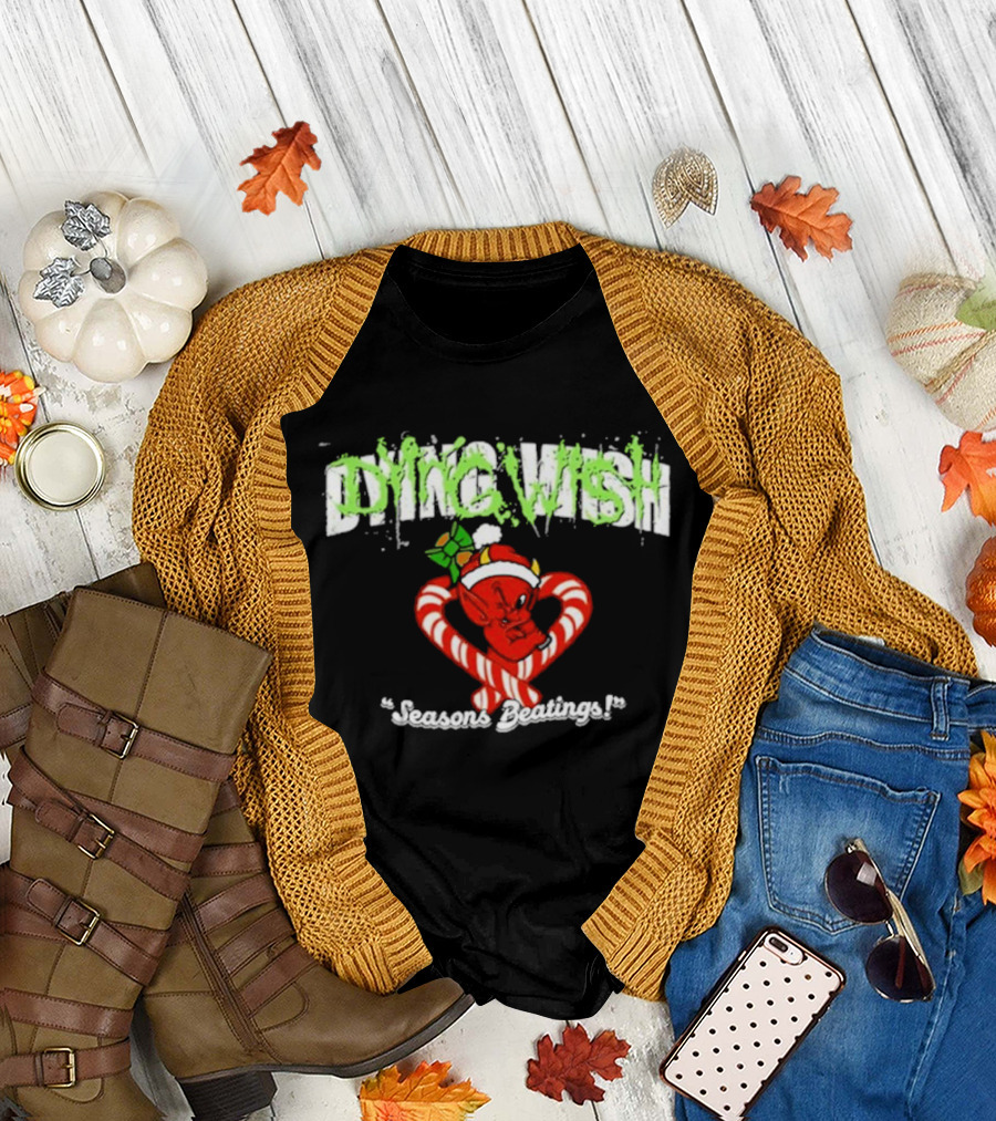 Dying Wish Seasons Beatings 2024 Devil Candy Cane Santa Hat T-Shirt
