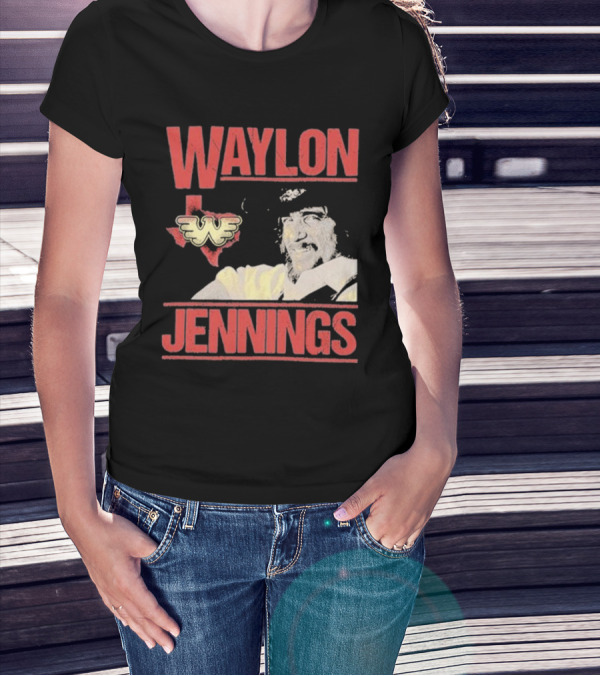 Waylon Jennings Flying W Logo Over Texas T-Shirt