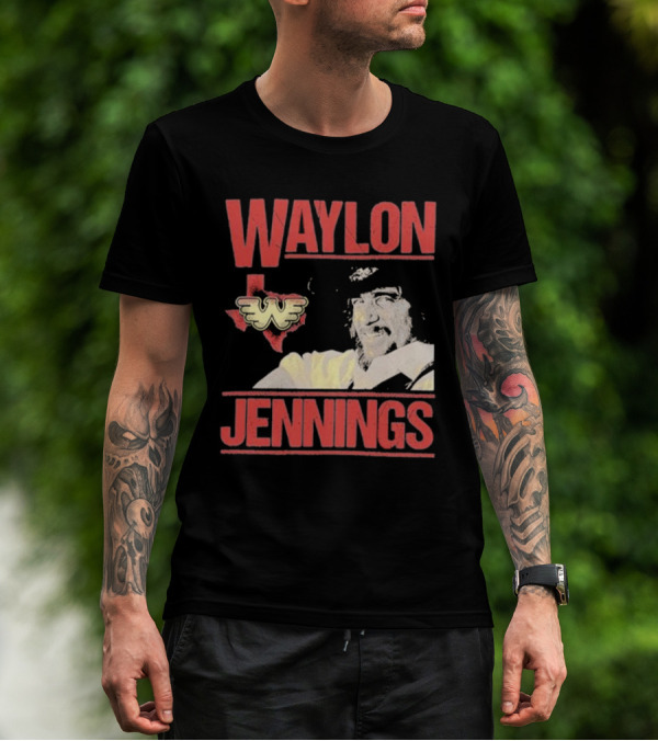 Waylon Jennings Flying W Logo Over Texas T-Shirt