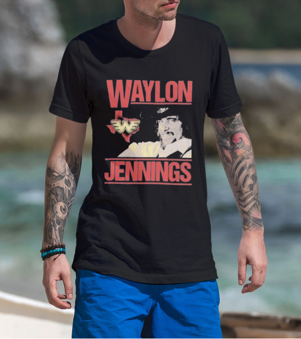 Waylon Jennings Flying W Logo Over Texas T-Shirt