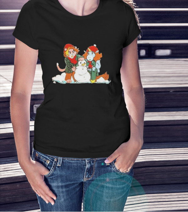 Furry Grumps Building A Snowman In Winter Scene T-Shirt