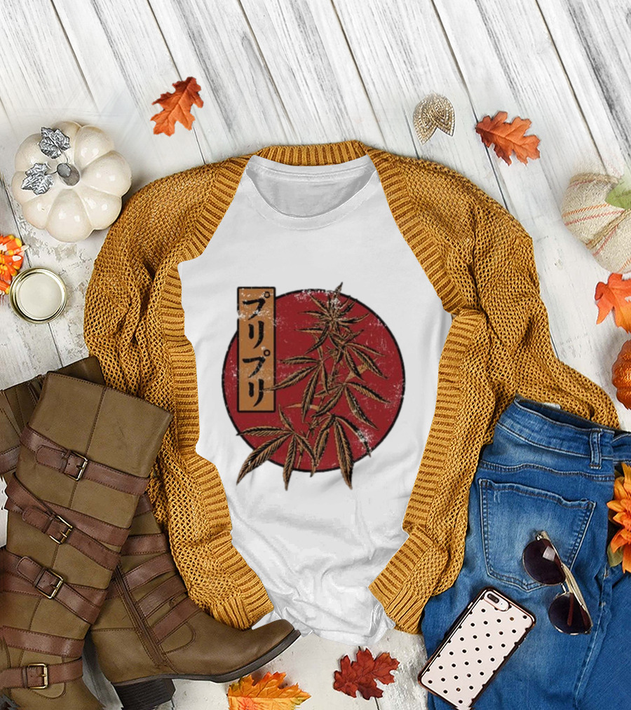 Stoned Buri-Buri Japanese Style Cannabis Leaves Red Circle T-Shirt