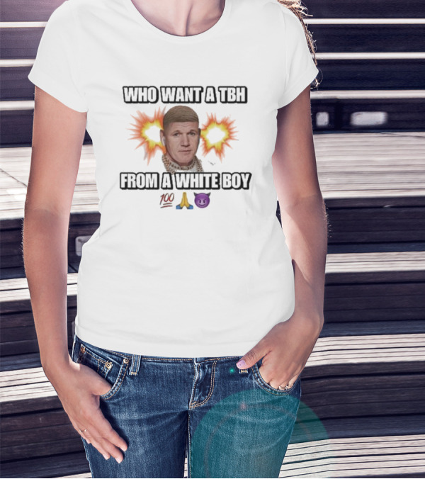 Who Want A Tbh From A White Boy 100 Pray Purple Devil Emoji Explosion T-Shirt