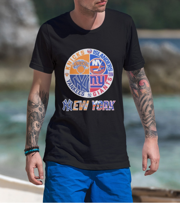 New York Knicks Islanders Yankees Giants Sports Fan Collection T-Shirt
