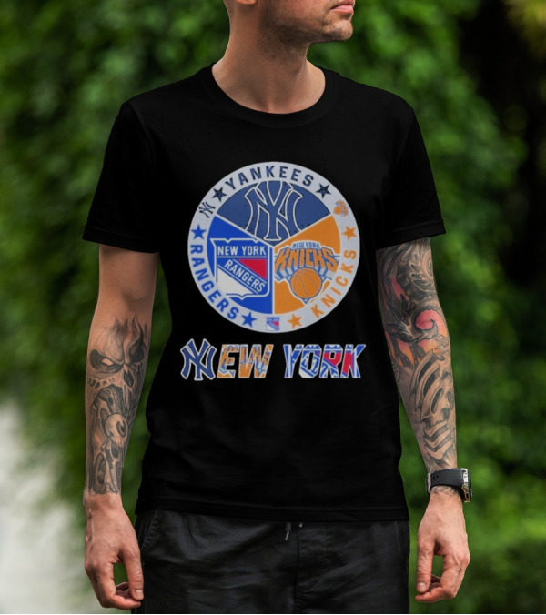 Yankees Rangers Knicks New York Sports Collaboration T-Shirt
