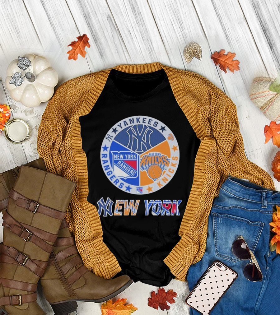 Yankees Rangers Knicks New York Sports Collaboration T-Shirt