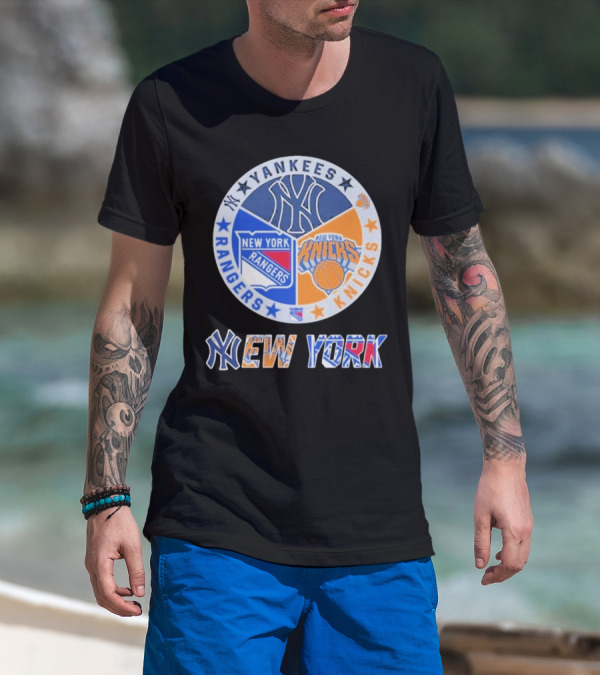 Yankees Rangers Knicks New York Sports Collaboration T-Shirt