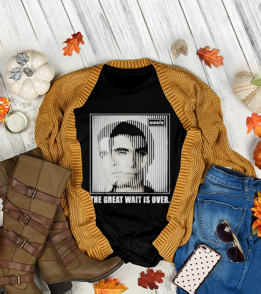 Oasis The Great Wait Is Over Black and White Portrait Striped Effect T-Shirt
