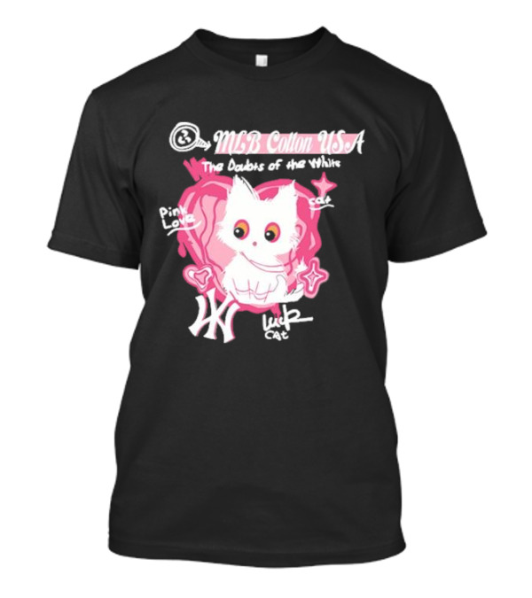 MLB Cotton USA The Doubts Of The White Cat Pink Love Lucky Cat T-Shirt