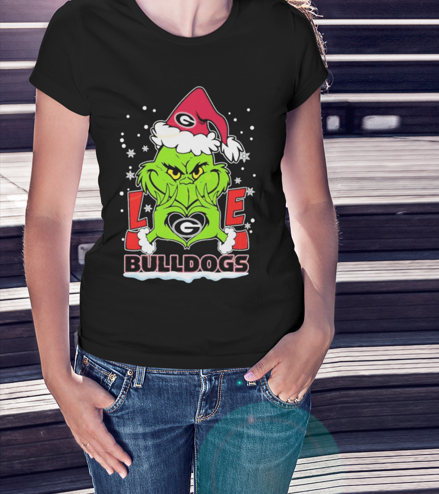 Grinch Santa Hat Georgia Bulldogs Love Christmas T-Shirt