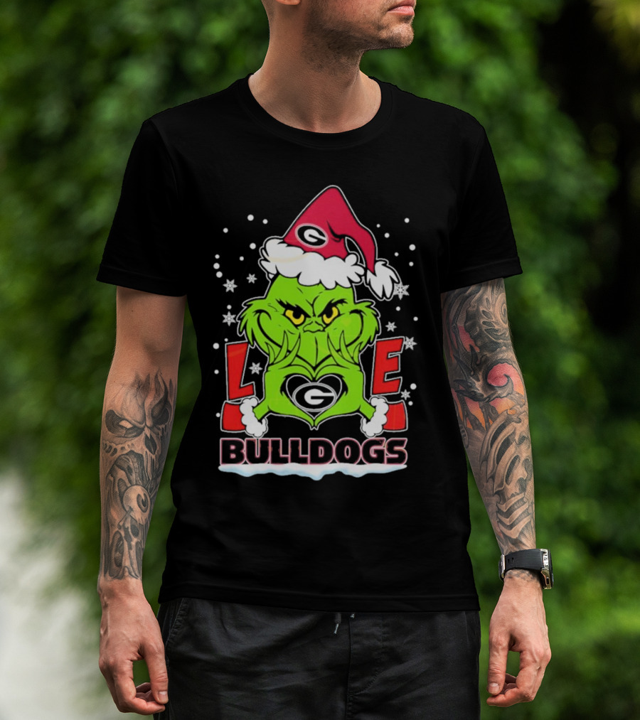 Grinch Santa Hat Georgia Bulldogs Love Christmas T-Shirt