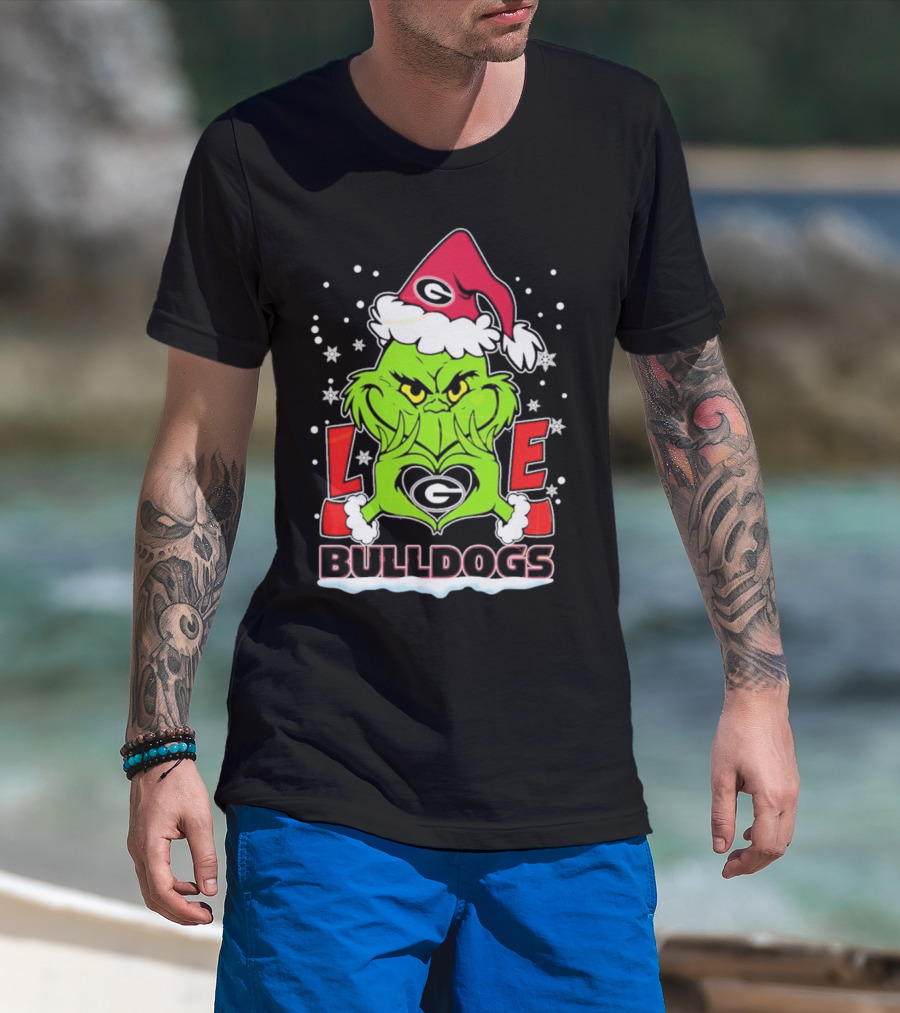 Grinch Santa Hat Georgia Bulldogs Love Christmas T-Shirt