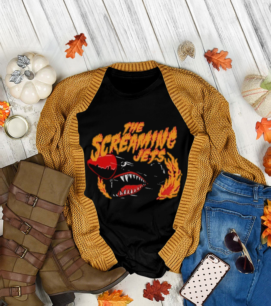 The Screaming Jets Flaming Jet with Shark and Flames T-Shirt