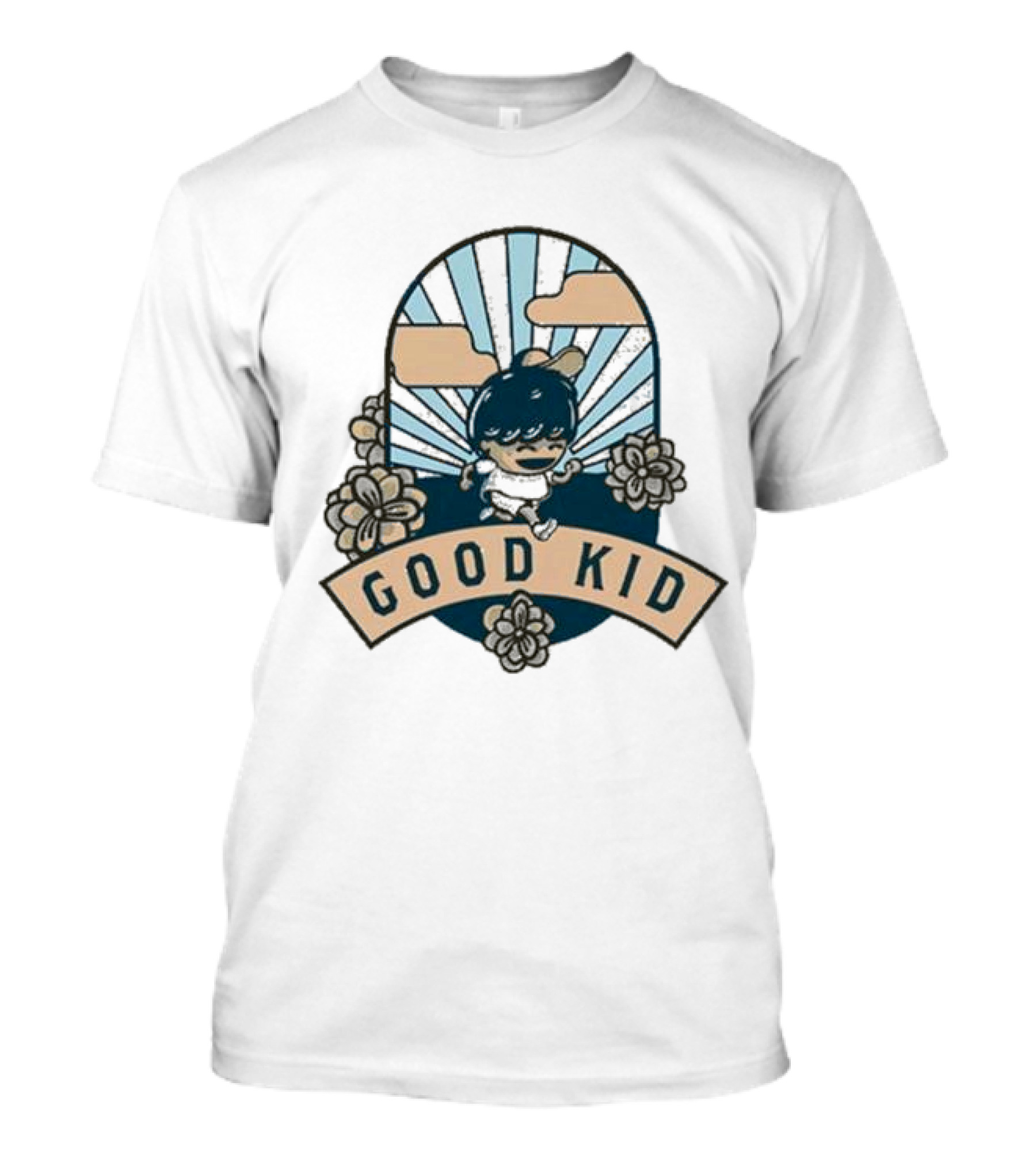 Good Kid Sunshine Retro Floral Clouds Sunburst T-Shirt