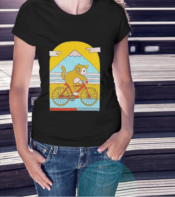 CDAWGVA Cycle Pullover Monkey Riding Bike With Mountain Background T-Shirt