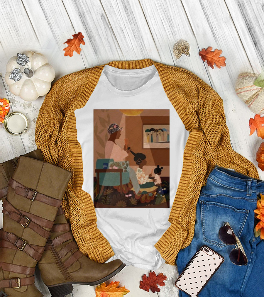 Deelasheeart Sit Still Family Hair Braiding Scene T-Shirt