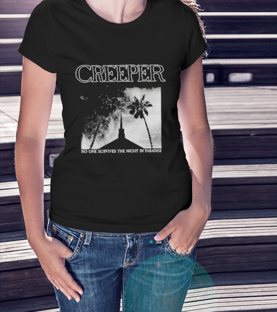 Creeper No One Survives The Night In Paradise Palm Trees And Church Spire Dark Aesthetic T-Shirt