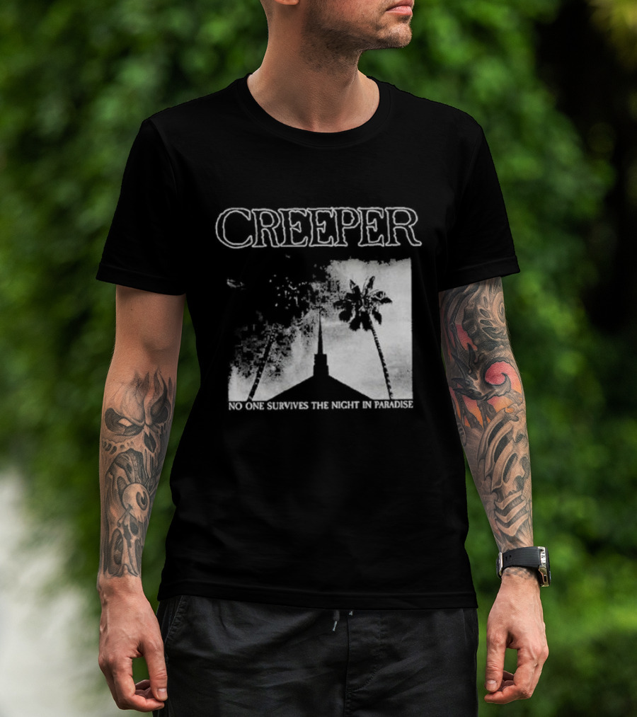 Creeper No One Survives The Night In Paradise Palm Trees And Church Spire Dark Aesthetic T-Shirt