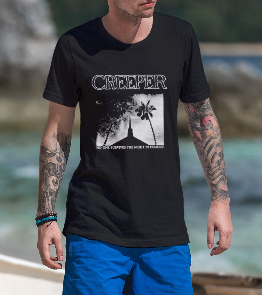 Creeper No One Survives The Night In Paradise Palm Trees And Church Spire Dark Aesthetic T-Shirt