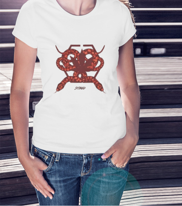 Stoned And Co Mystic Hexagon Snake With Leaf Motif T-Shirt
