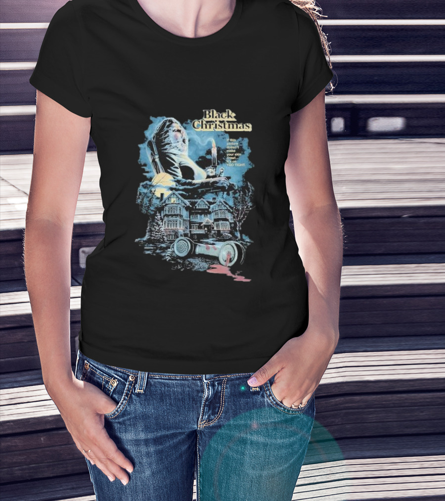 Black Christmas Iconic Horror Imagery With Creepy Message And Mysterious Atmosphere T-Shirt