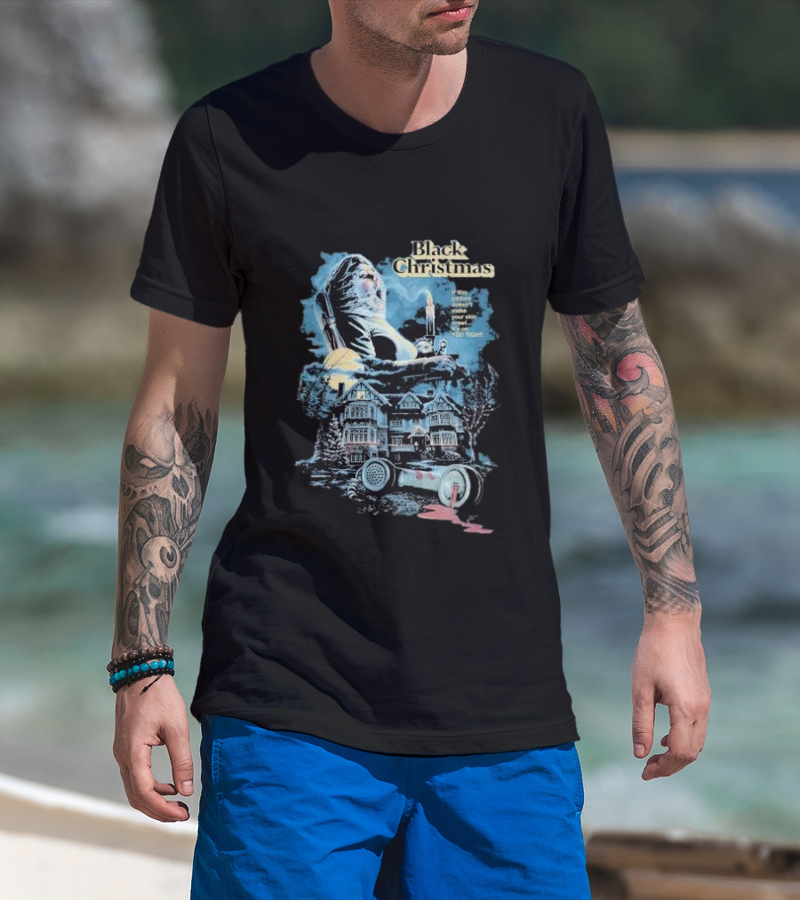 Black Christmas Iconic Horror Imagery With Creepy Message And Mysterious Atmosphere T-Shirt