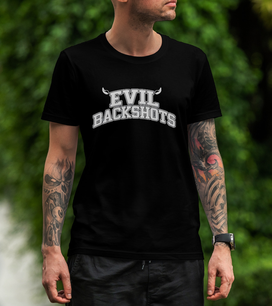 EVIL BACKSHOTS Horned Text T-Shirt