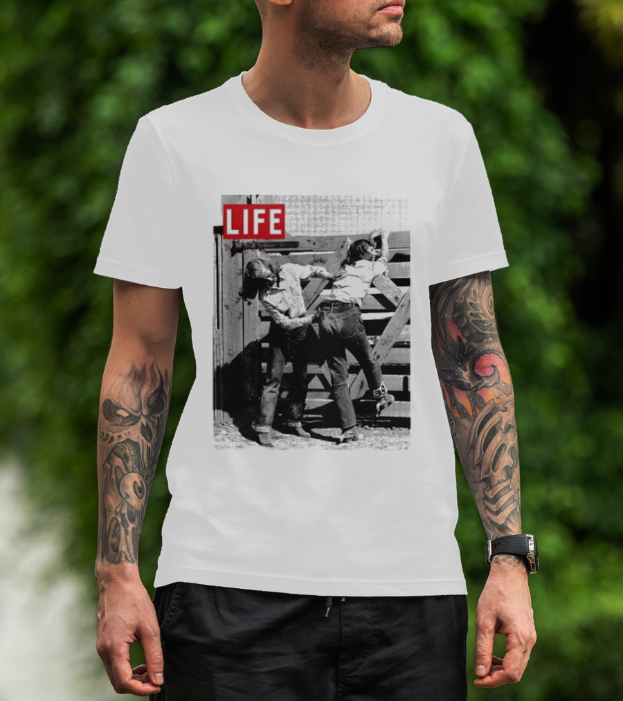 Life Magazine Cowboy Boys Playful Dust Off Fence Scene T-Shirt