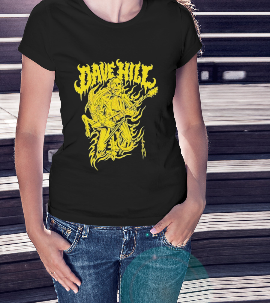 Dave Hill Skullface Yellow Flame Guitar Art By Tim Lehi T-Shirt