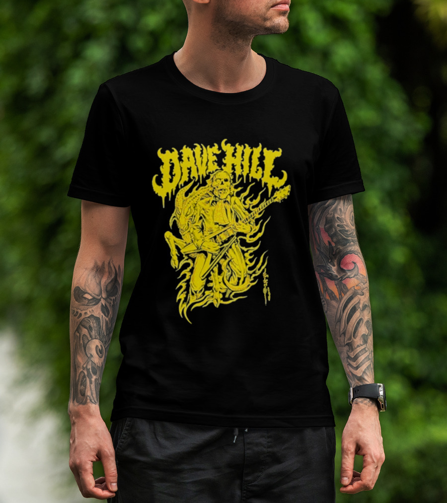 Dave Hill Skullface Yellow Flame Guitar Art By Tim Lehi T-Shirt