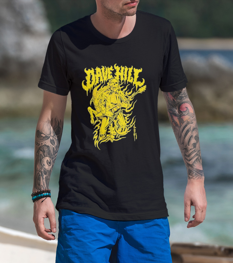 Dave Hill Skullface Yellow Flame Guitar Art By Tim Lehi T-Shirt
