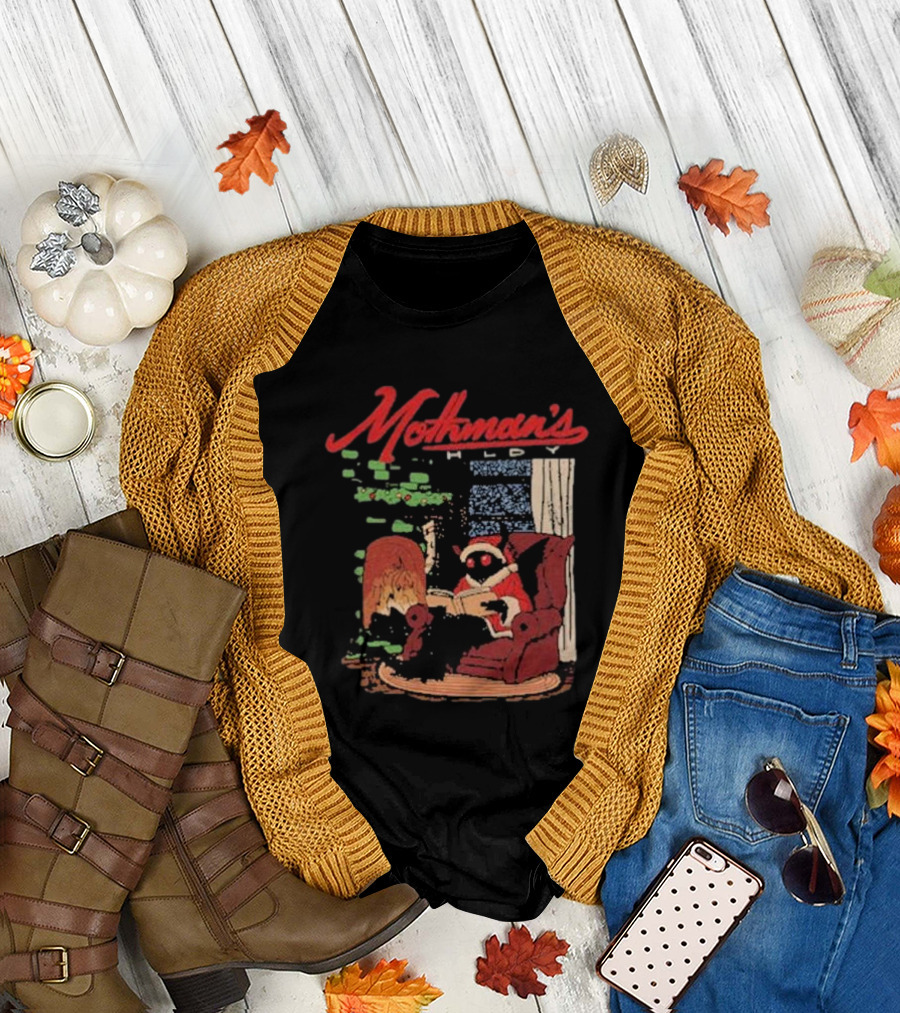 Mothman's Holiday by the Fireplace in Santa Suit T-Shirt