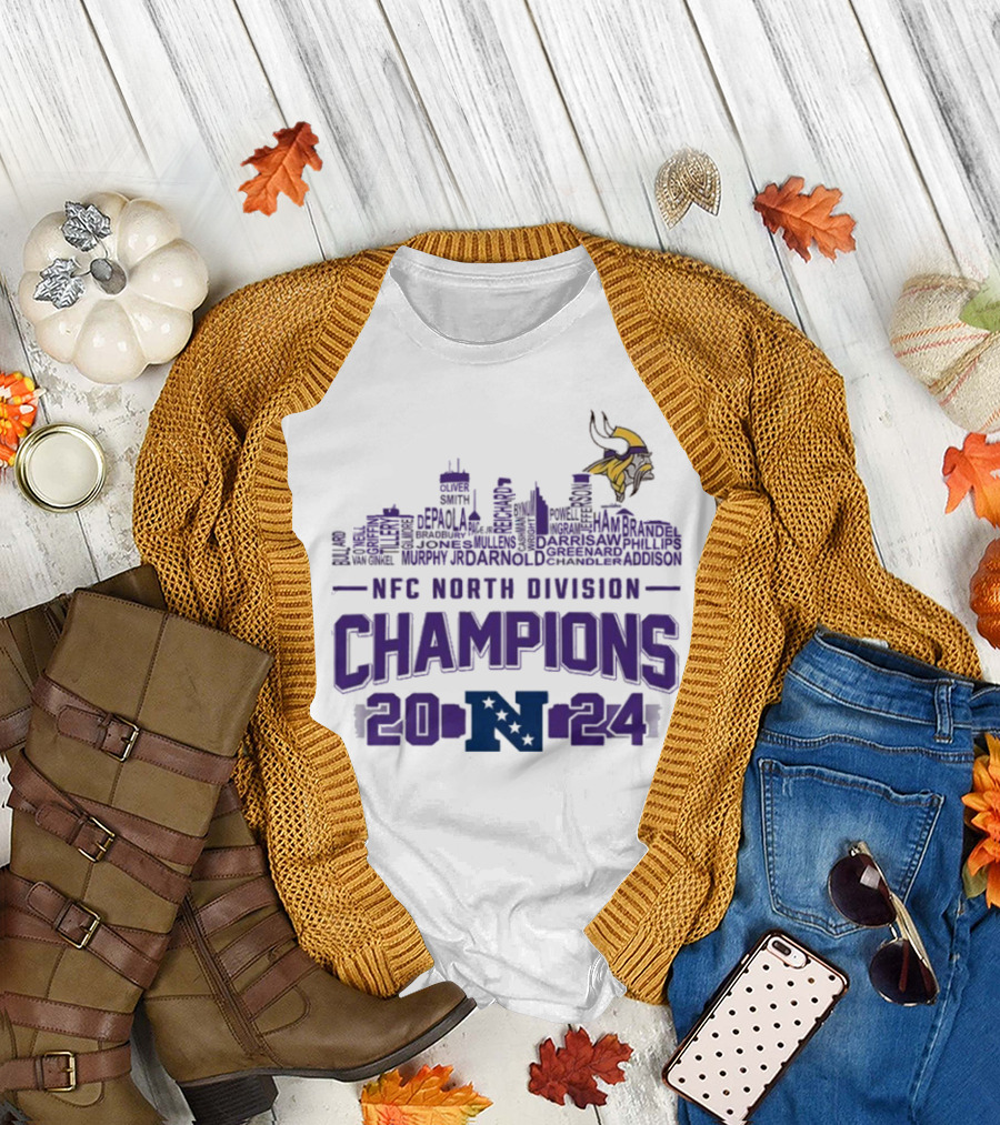 NFC North Division Champions 2024 Minnesota Vikings Team Word Cloud T-Shirt