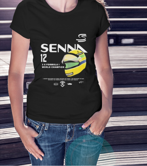 Senna 12 3x Formula 1 World Champion Driven To Perfection São Paulo Helmet T-Shirt