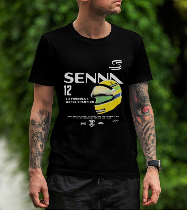 Senna 12 3x Formula 1 World Champion Driven To Perfection São Paulo Helmet T-Shirt