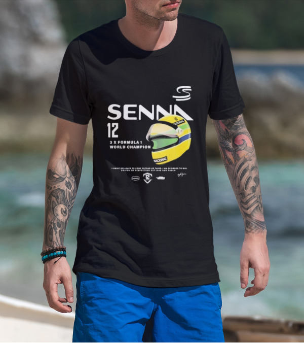 Senna 12 3x Formula 1 World Champion Driven To Perfection São Paulo Helmet T-Shirt