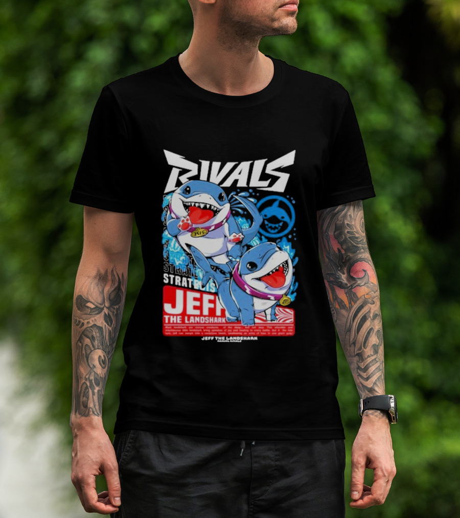 Rivals Stratbois Jeff The Land Shark Anime Style With Blue And Red Cartoon T-Shirt